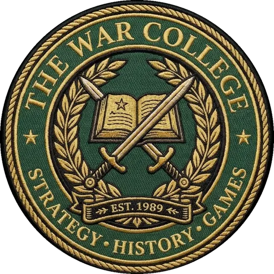 Escudo de The War College: espadas cruzadas sobre un libro abierto, entre laureles